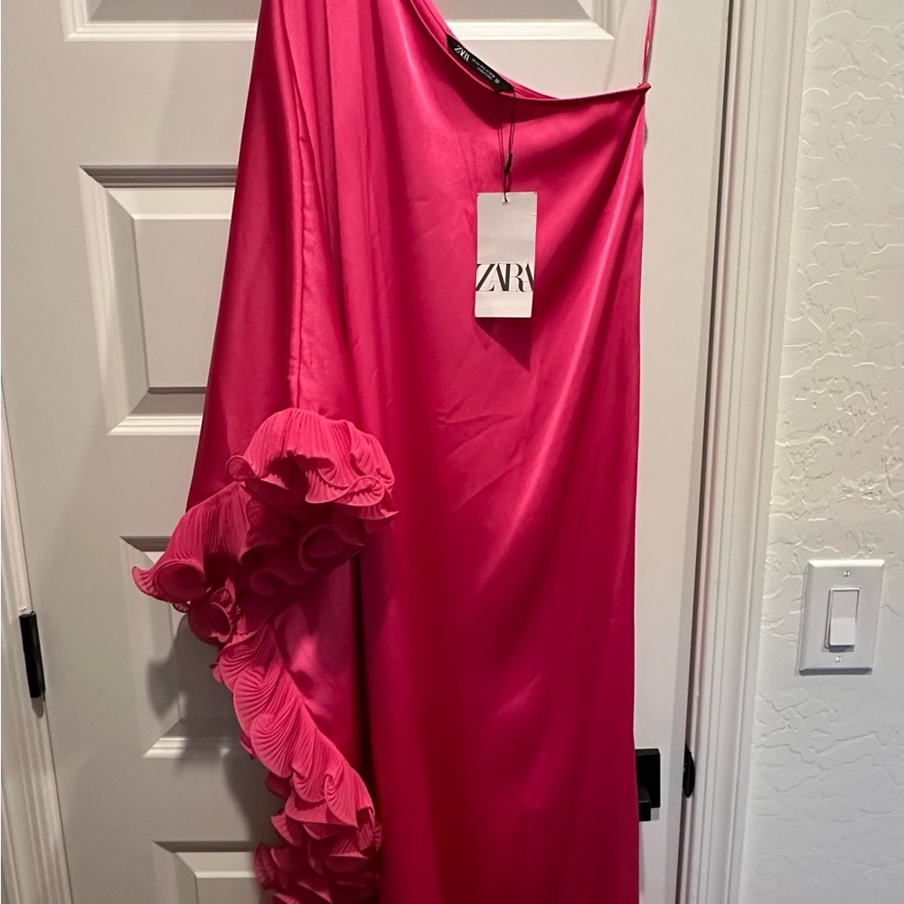 Zara Fuchsia Satin One Shoulder Dress